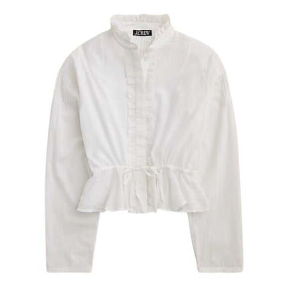 NWT J.Crew Sz M Lace-Trim Cinched-Waist Top White Cotton Voile Long Sleeve CJ461 - Picture 2 of 12